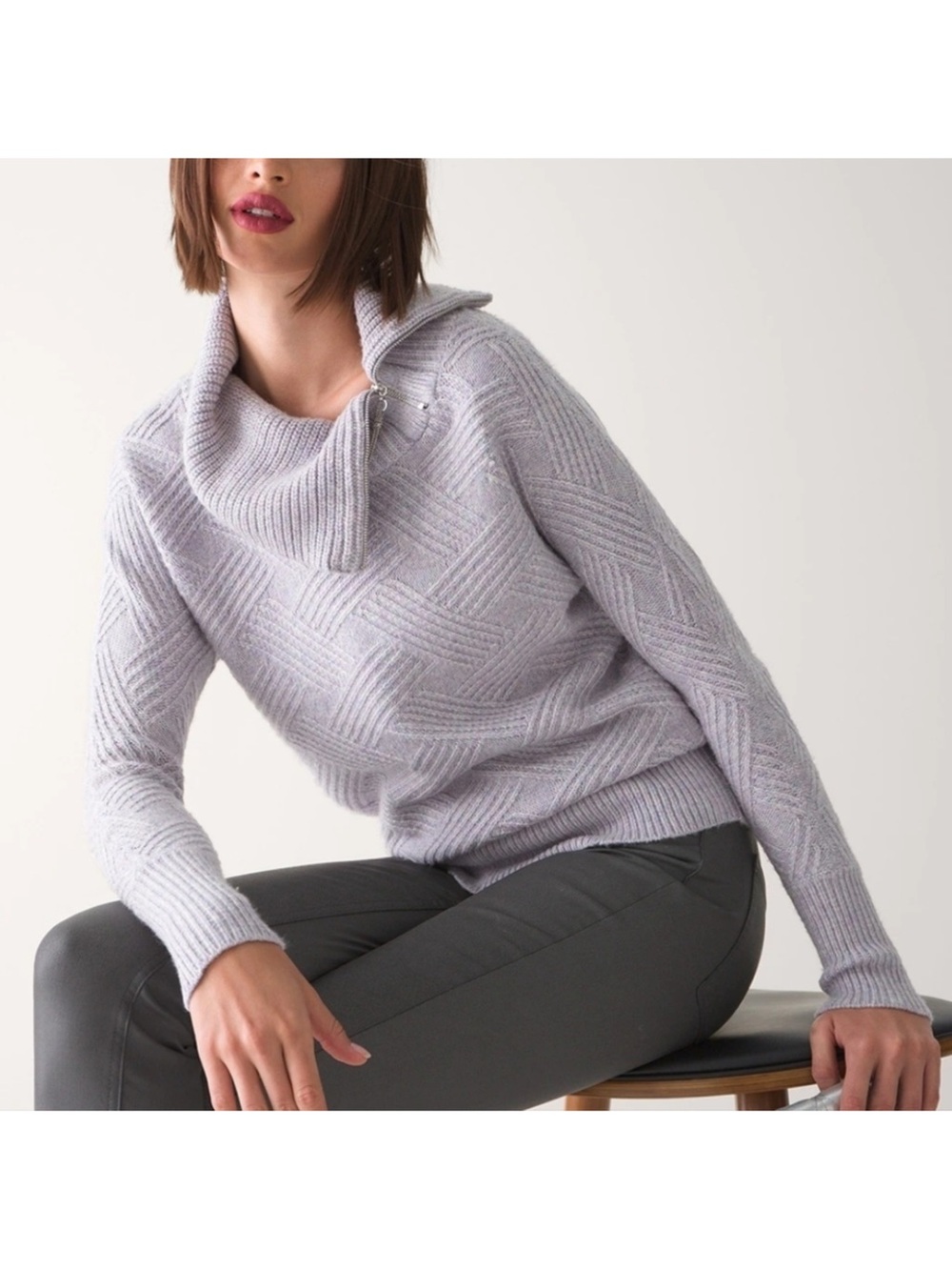 WHBM Lavender Textured Zip Cowl Neck Sweater M